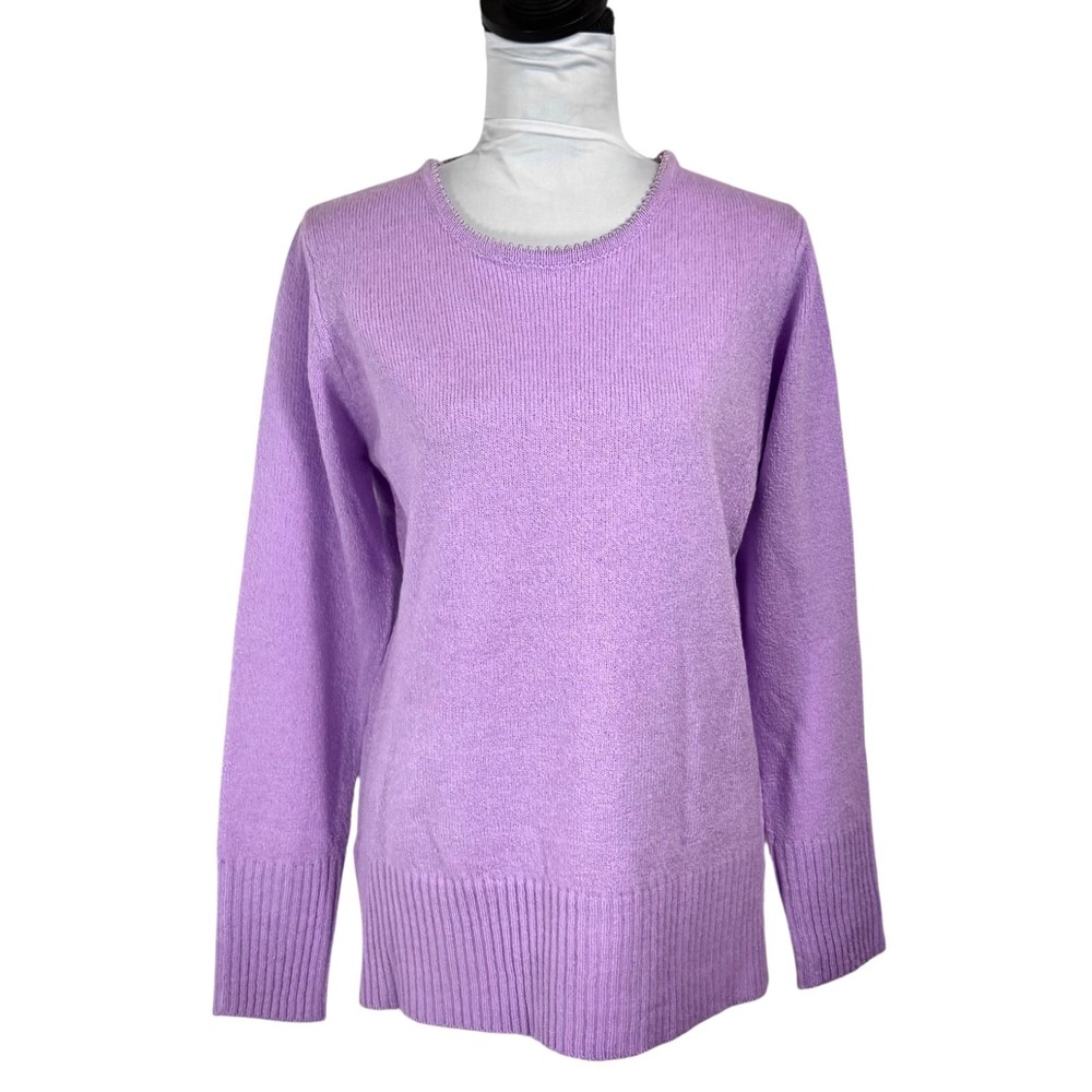 NWT Carolyn Taylor Fresh Violet Purple Sweater Size S Relaxed Crewneck Textured